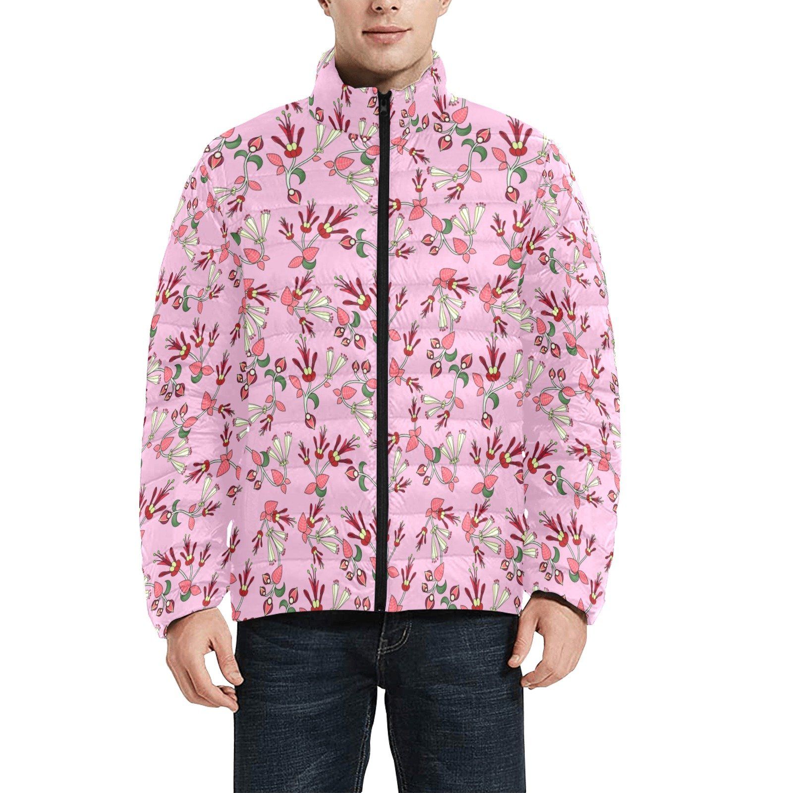 Strawberry Floral Men's Stand Collar Padded Jacket (Model H41) Men's Stand Collar Padded Jacket (H41) e-joyer 