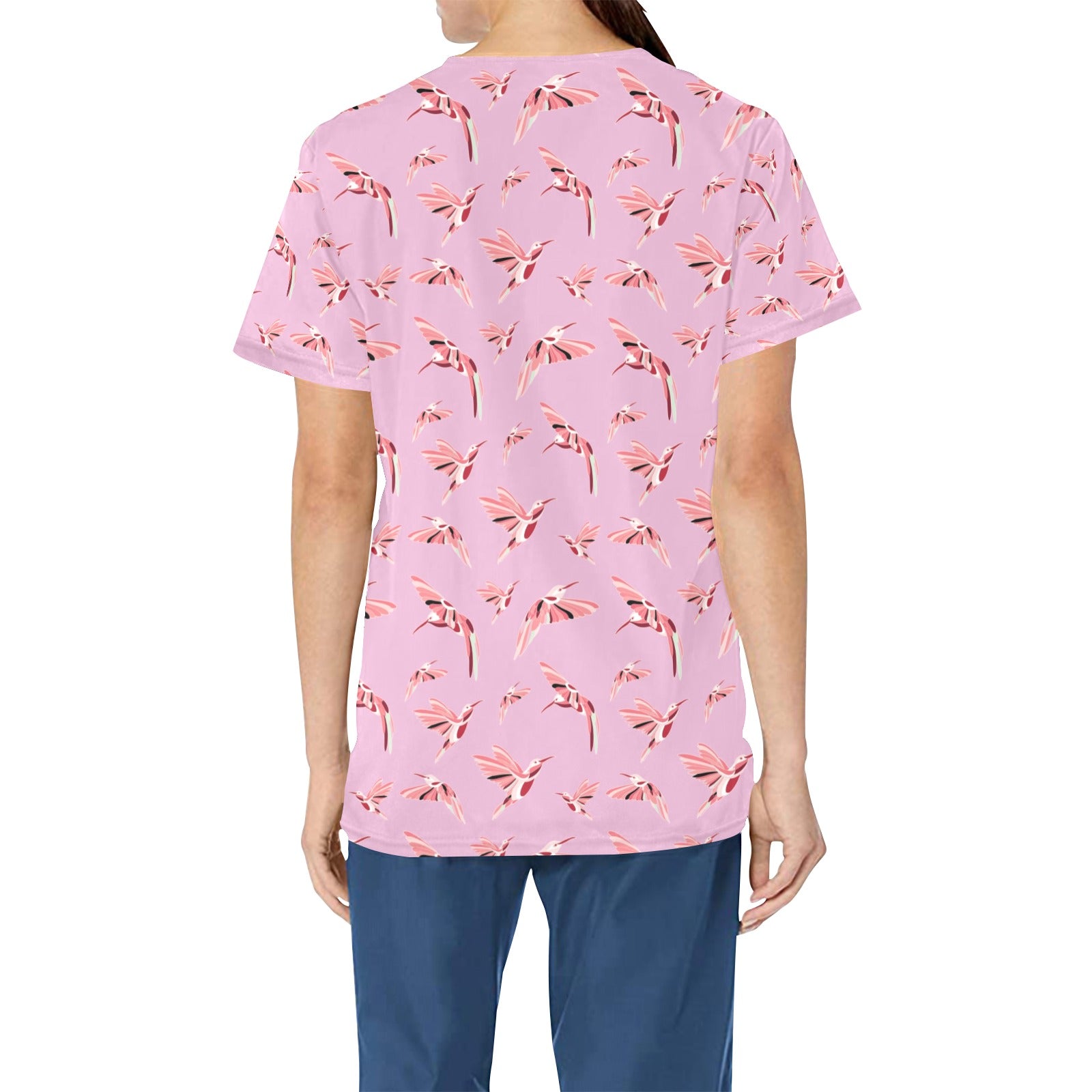 Strawberry Pink All Over Print Scrub Top Scrub Top e-joyer