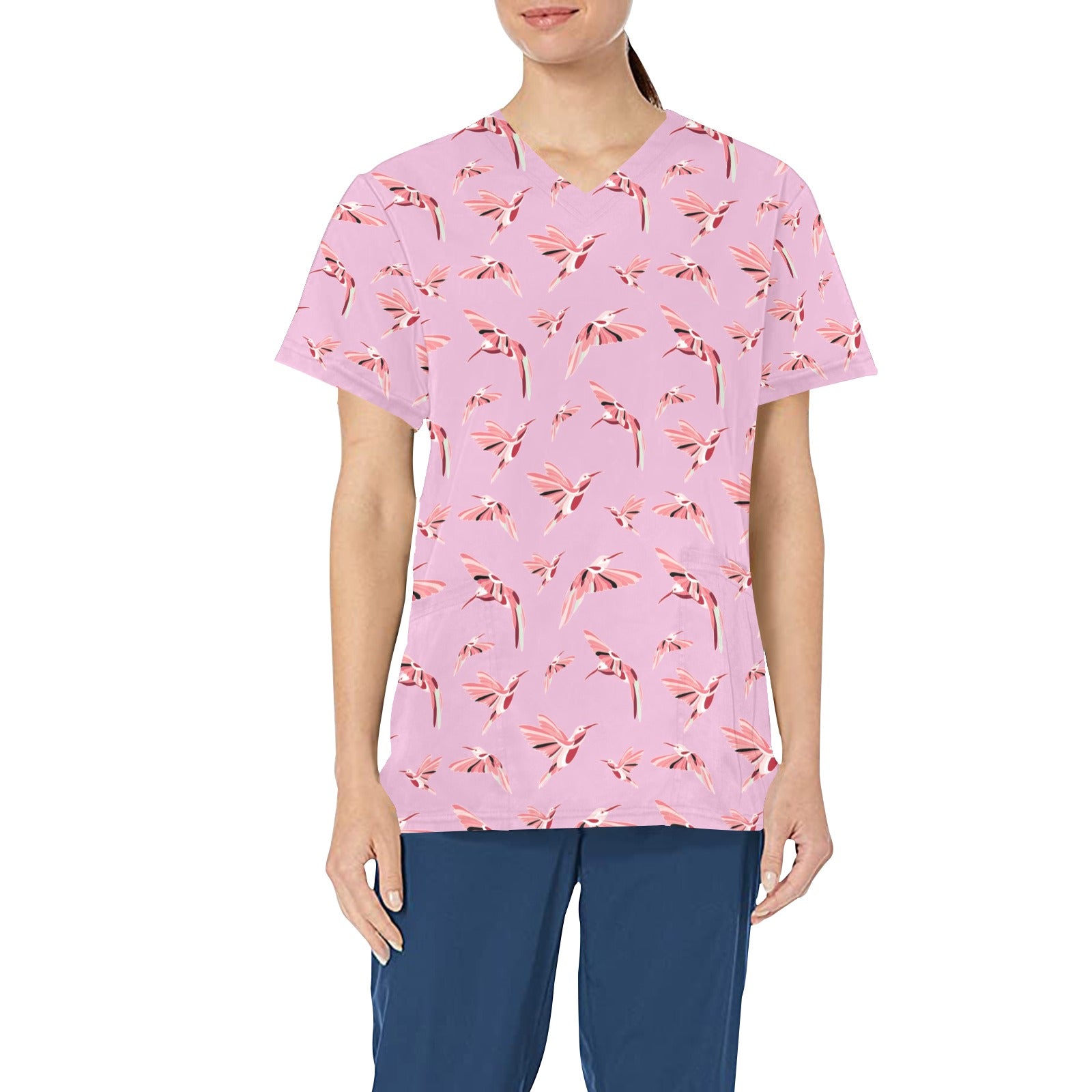 Strawberry Pink All Over Print Scrub Top Scrub Top e-joyer