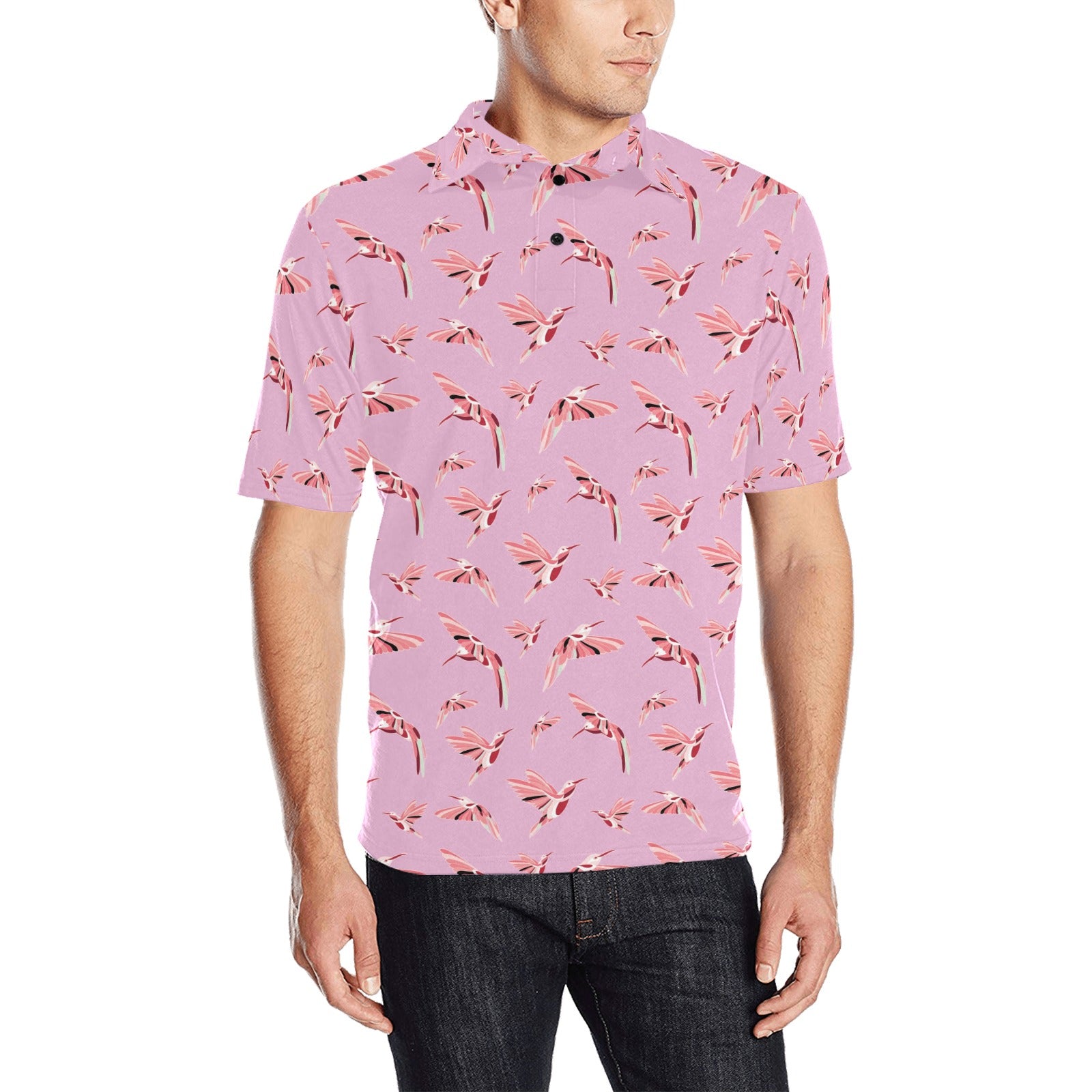 Strawberry Pink Men's All Over Print Polo Shirt (Model T55) Men's Polo Shirt (Model T55) e-joyer