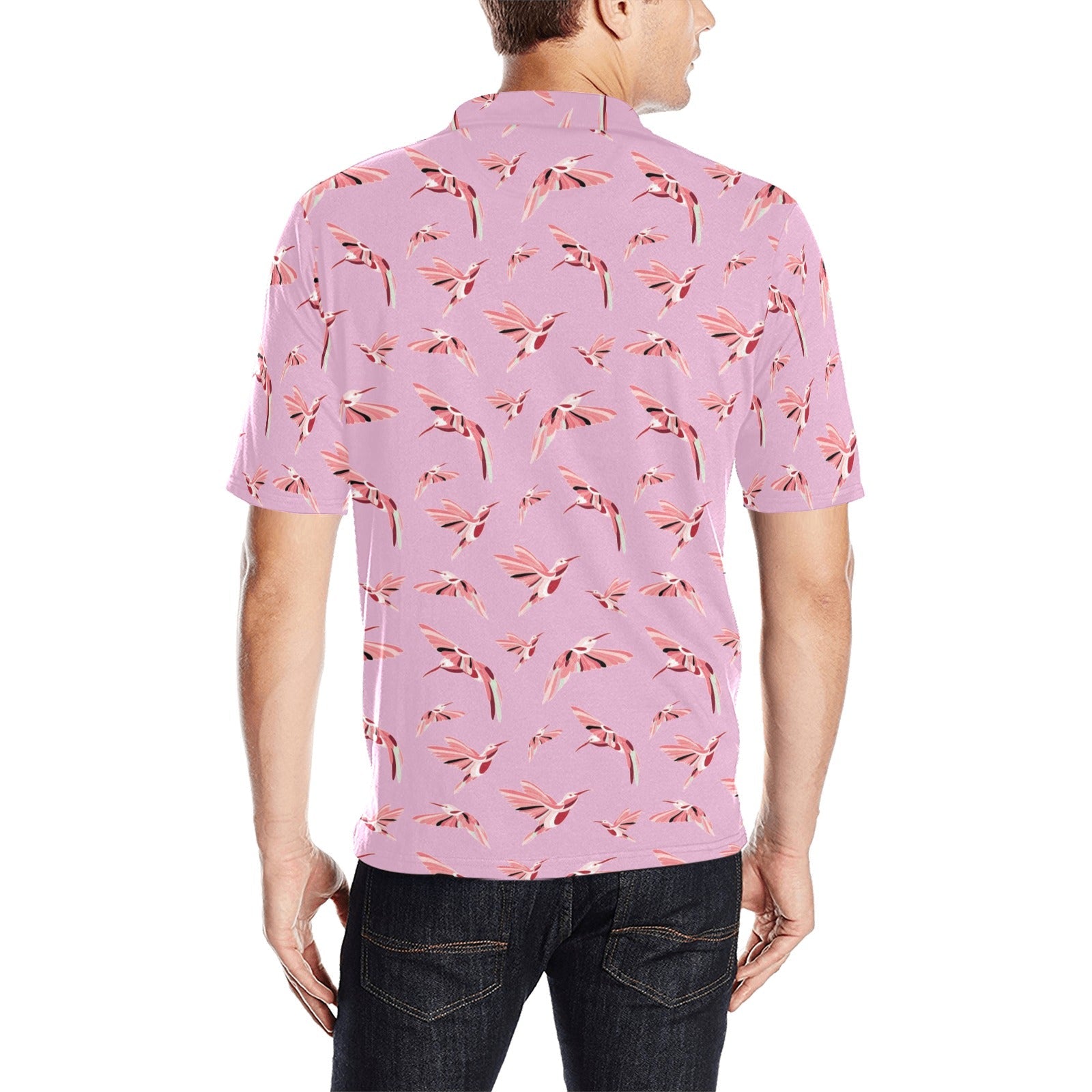 Strawberry Pink Men's All Over Print Polo Shirt (Model T55) Men's Polo Shirt (Model T55) e-joyer