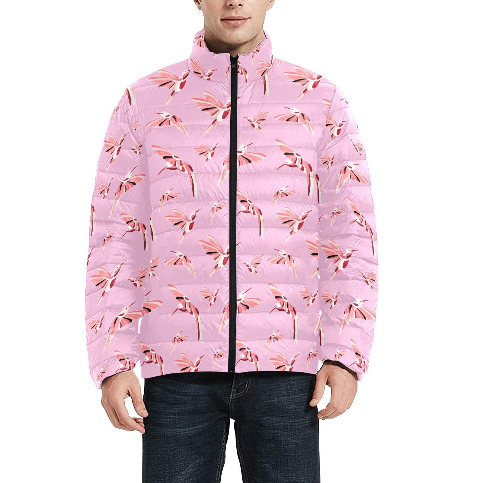 Strawberry Pink Men's Stand Collar Padded Jacket (Model H41) Men's Stand Collar Padded Jacket (H41) e-joyer 