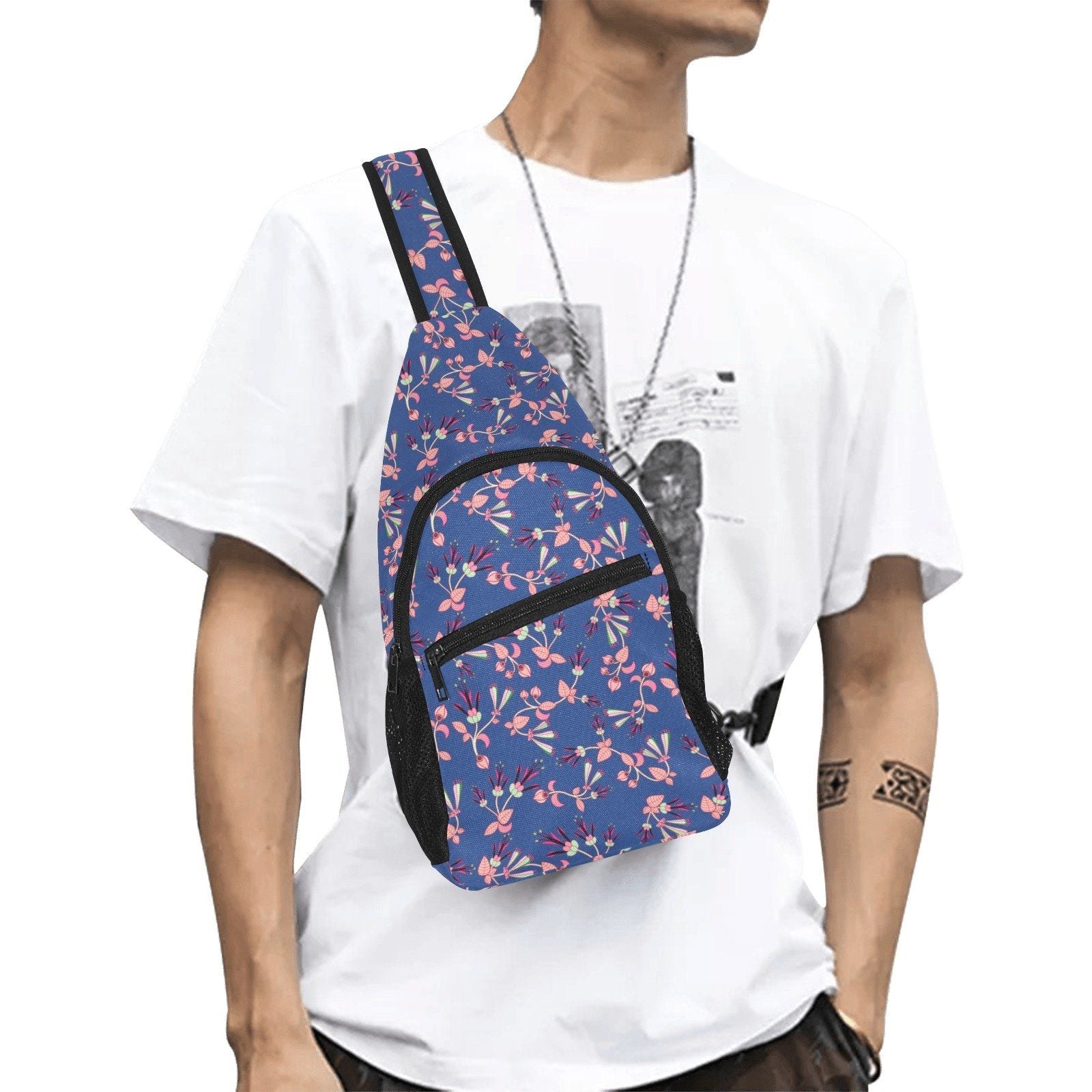 Swift Floral Peach Blue All Over Print Chest Bag (Model 1719) All Over Print Chest Bag (1719) e-joyer