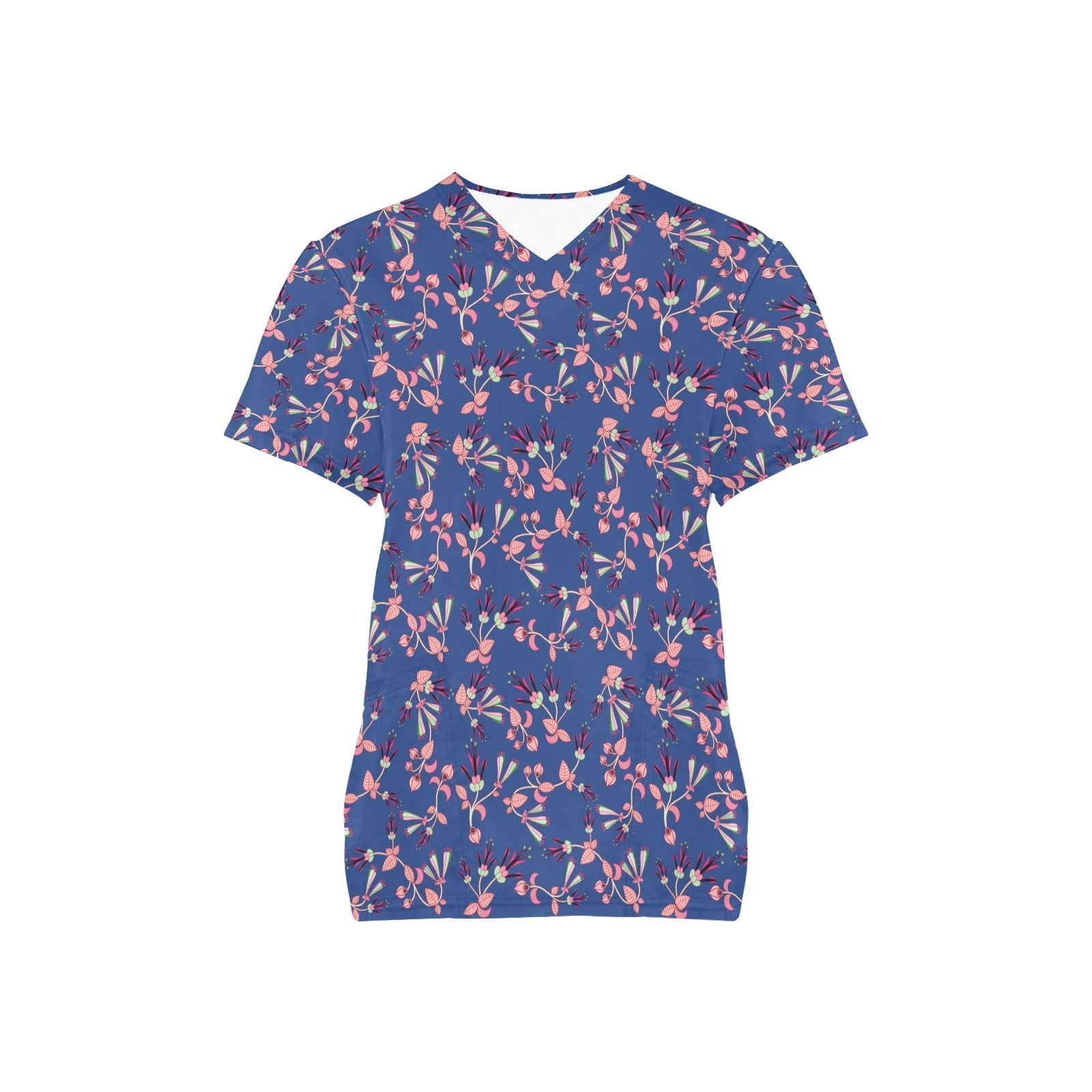 Swift Floral Peach Blue All Over Print Scrub Top Scrub Top e-joyer