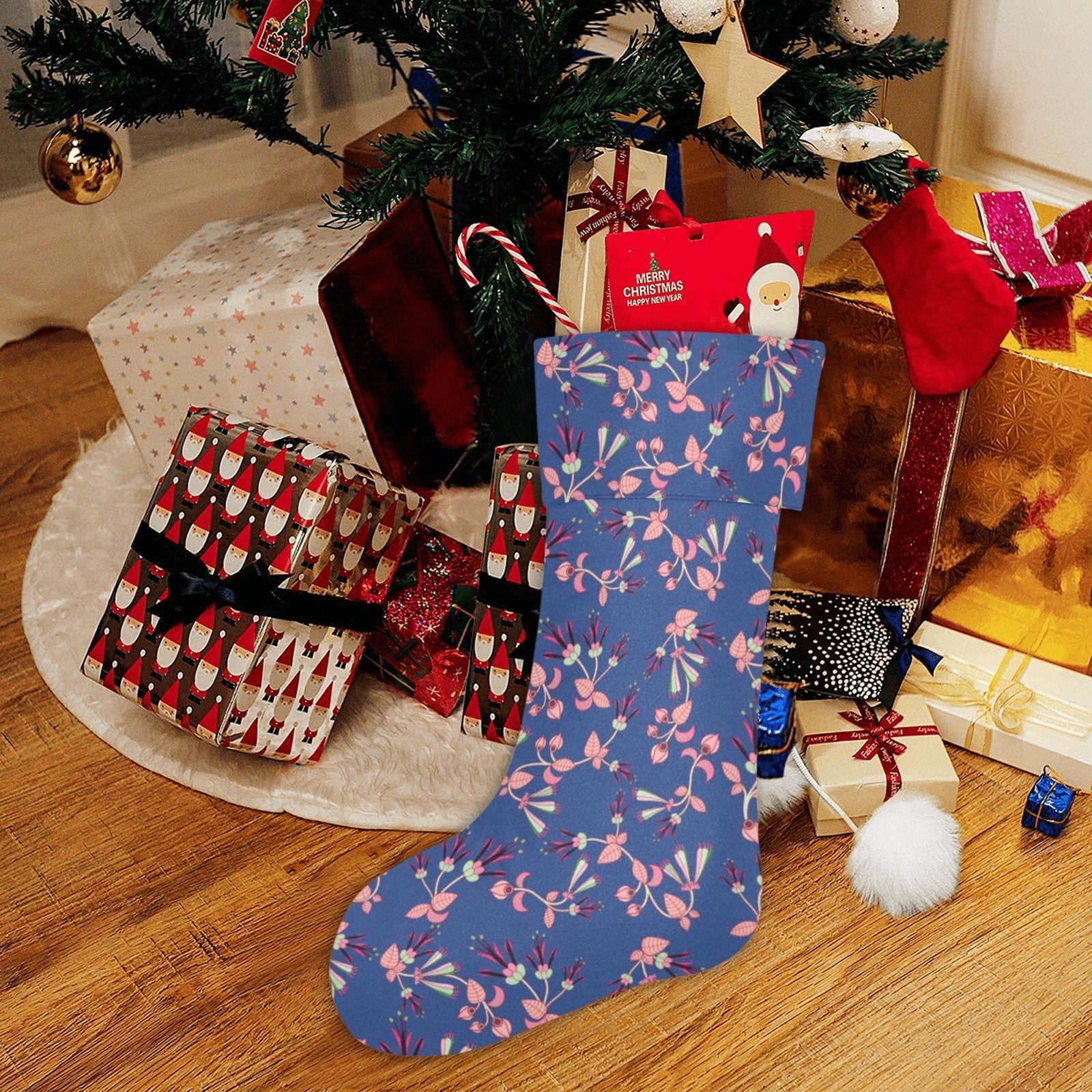 Swift Floral Peach Blue Christmas Stocking holiday stocking e-joyer