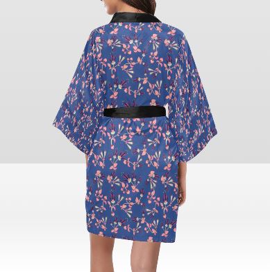 Swift Floral Peach Blue Kimono Robe Artsadd