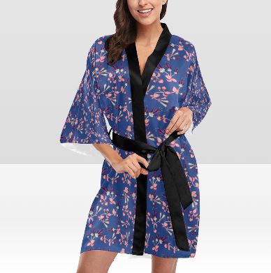 Swift Floral Peach Blue Kimono Robe Artsadd