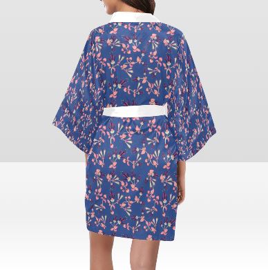 Swift Floral Peach Blue Kimono Robe Artsadd