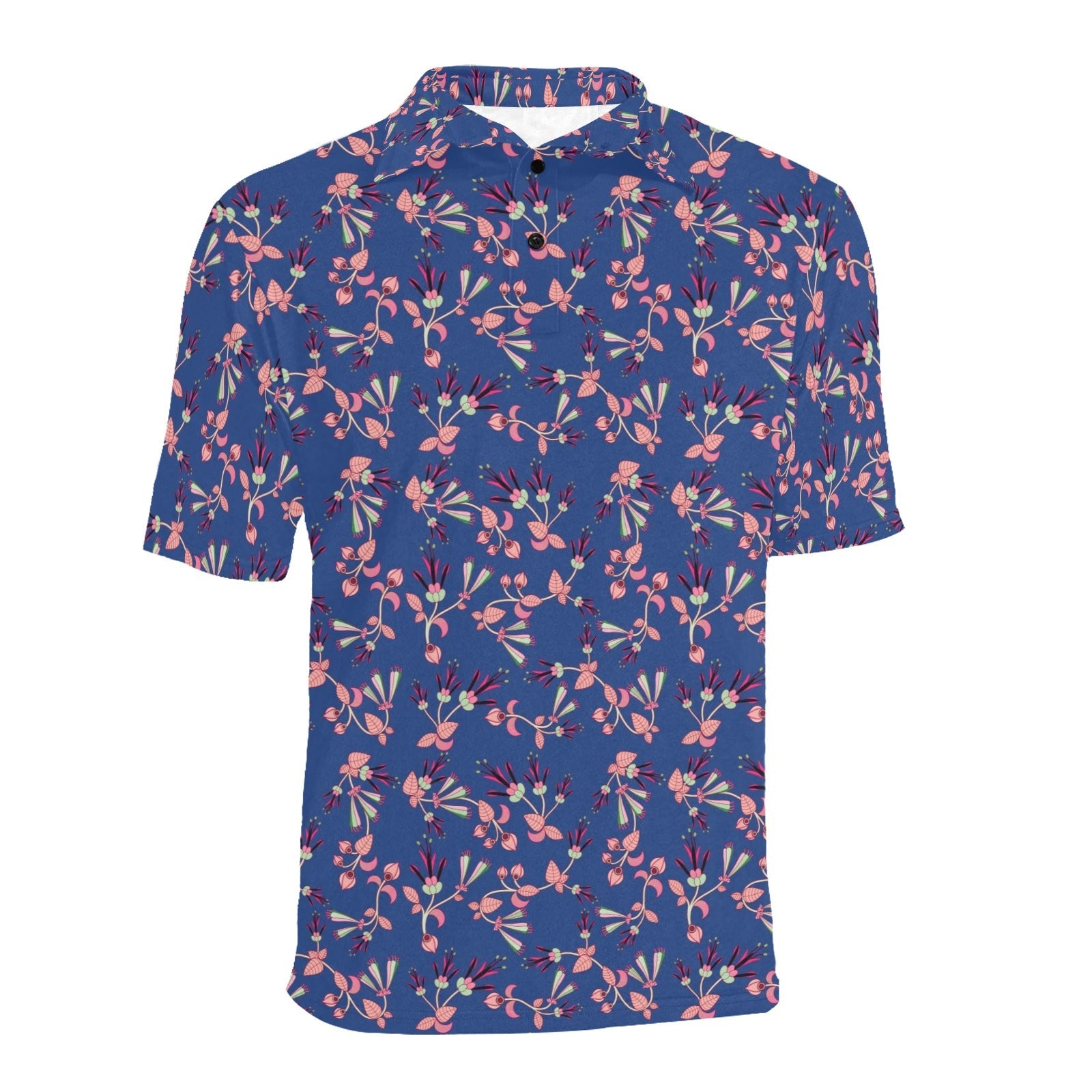 Swift Floral Peach Blue Men's All Over Print Polo Shirt (Model T55) Men's Polo Shirt (Model T55) e-joyer