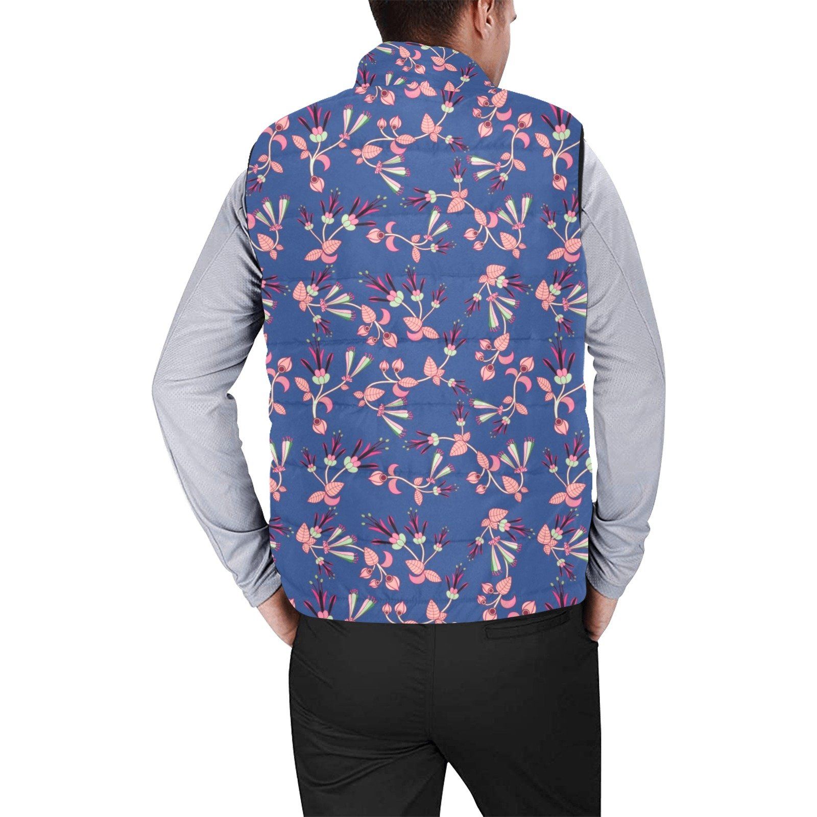 Swift Floral Peach Blue Men's Padded Vest Jacket (Model H44) Men's Padded Vest Jacket (H44) e-joyer
