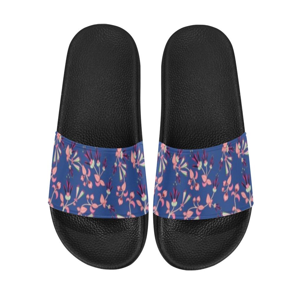 Swift Floral Peach Blue Men's Slide Sandals (Model 057) Men's Slide Sandals (057) e-joyer
