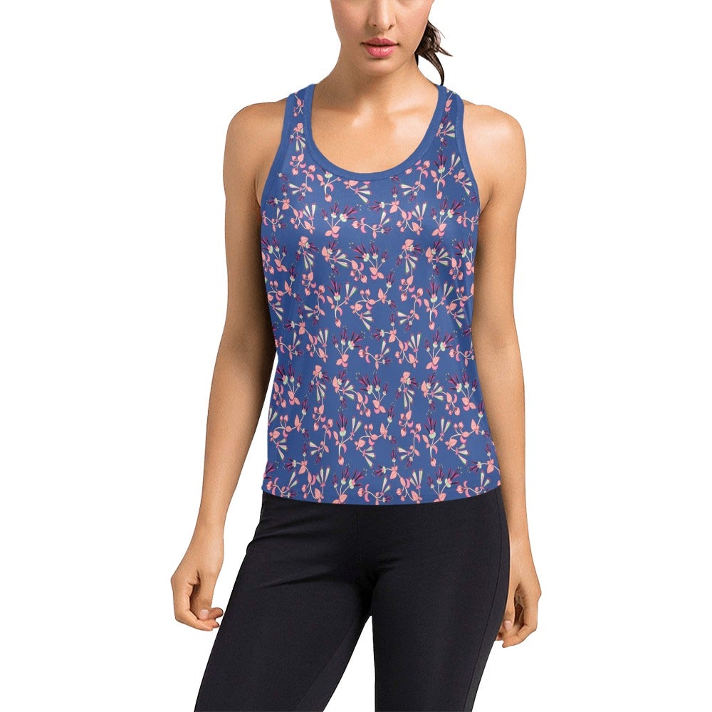 Swift Floral Peach Blue Women's Racerback Tank Top (Model T60) Racerback Tank Top (T60) e-joyer