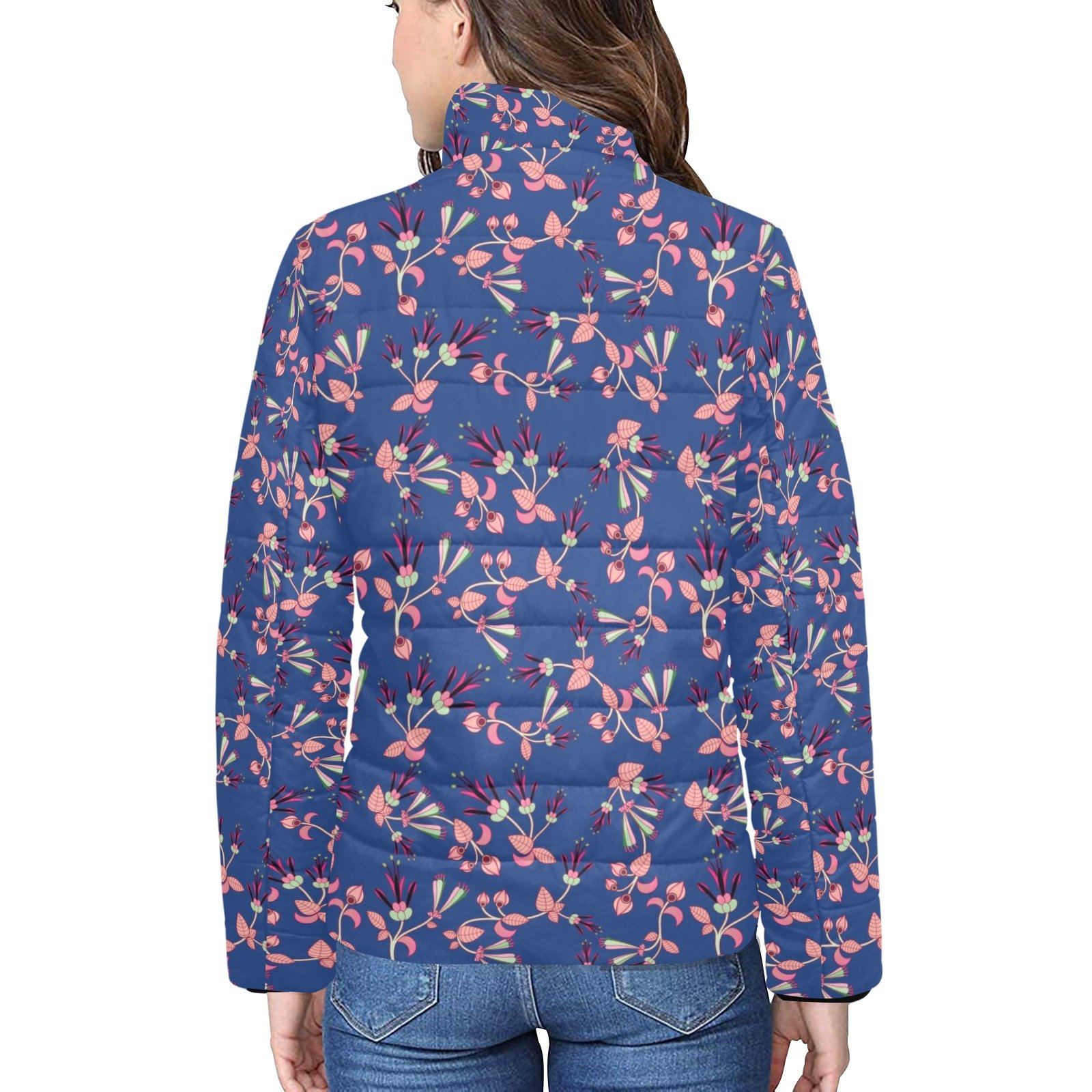 Swift Floral Peach Blue Women's Stand Collar Padded Jacket (Model H41) jacket e-joyer