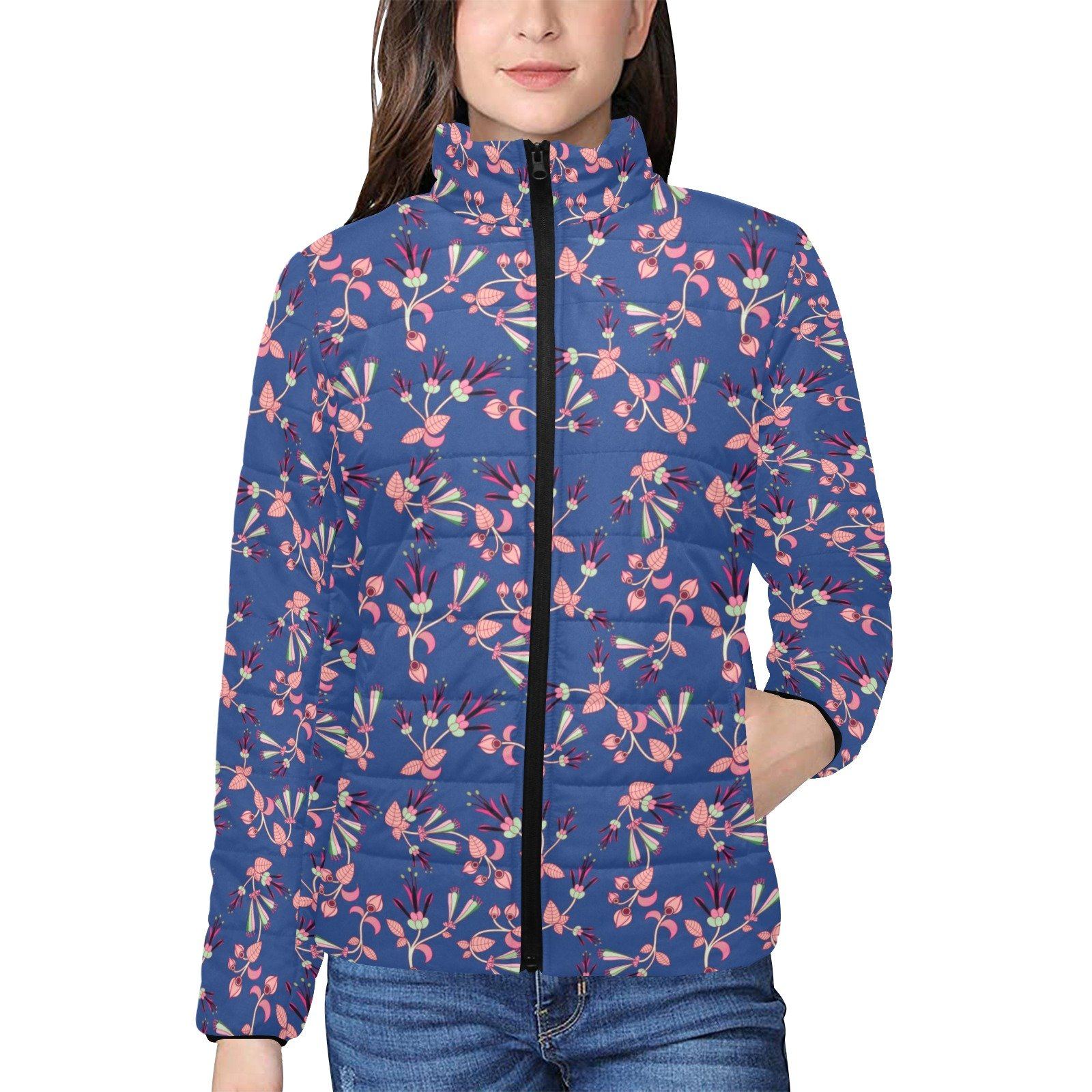 Swift Floral Peach Blue Women's Stand Collar Padded Jacket (Model H41) jacket e-joyer