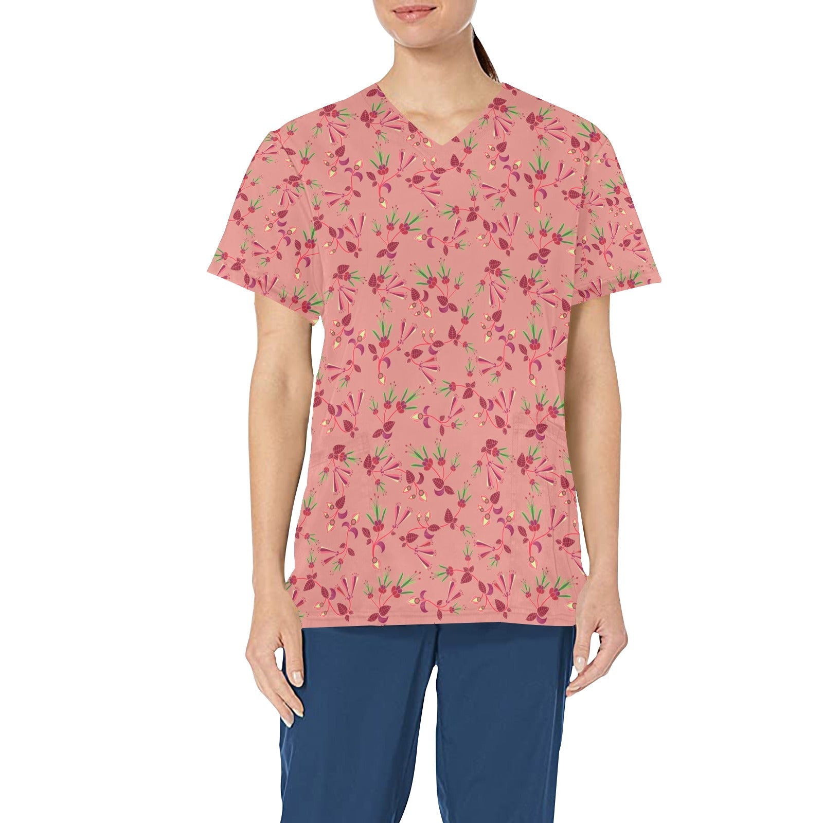 Swift Floral Peach Rouge Remix All Over Print Scrub Top Scrub Top e-joyer