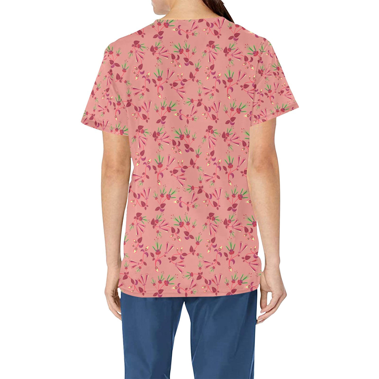 Swift Floral Peach Rouge Remix All Over Print Scrub Top Scrub Top e-joyer