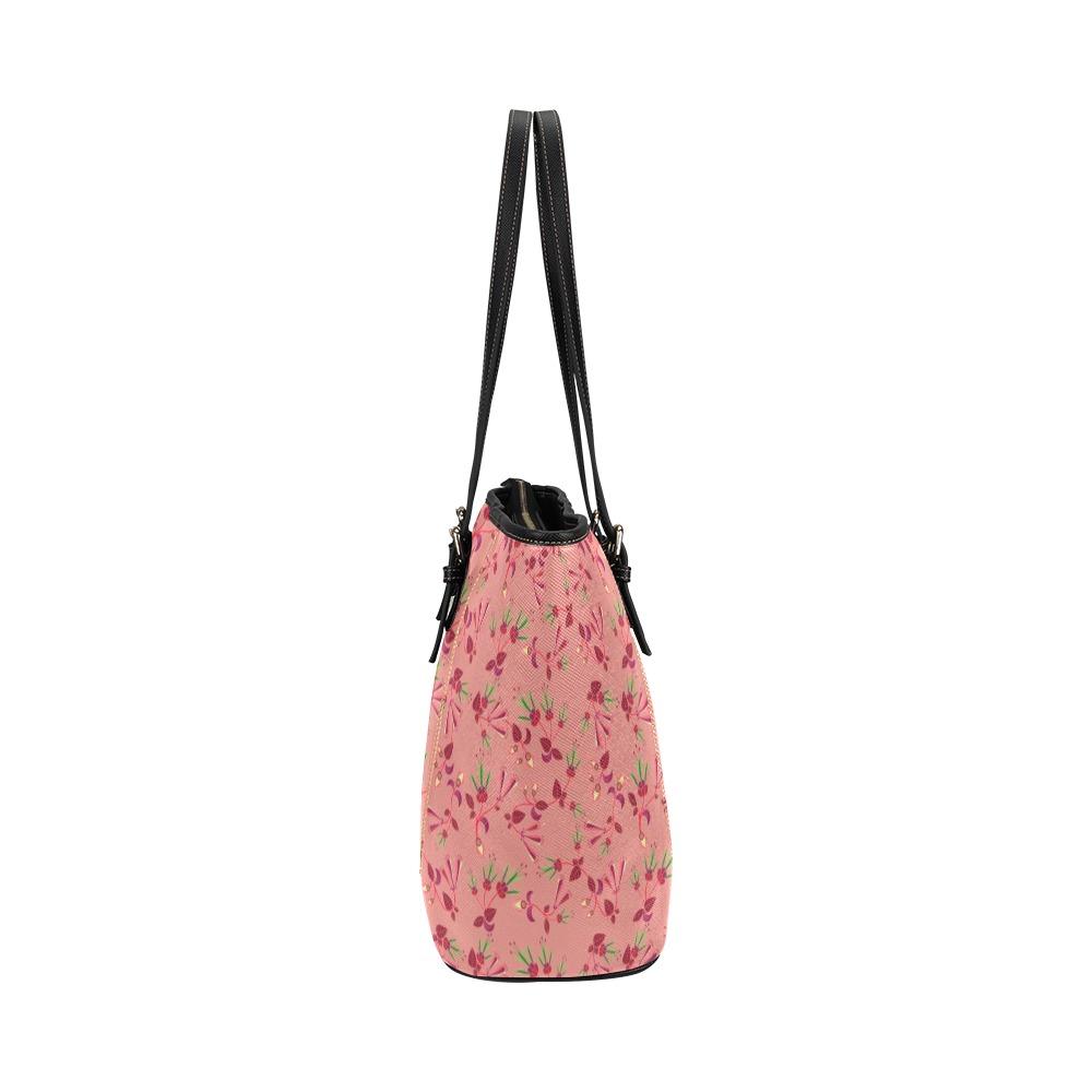 Swift Floral Peach Rouge Remix Leather Tote Bag/Large (Model 1640) Leather Tote Bag (1640) e-joyer