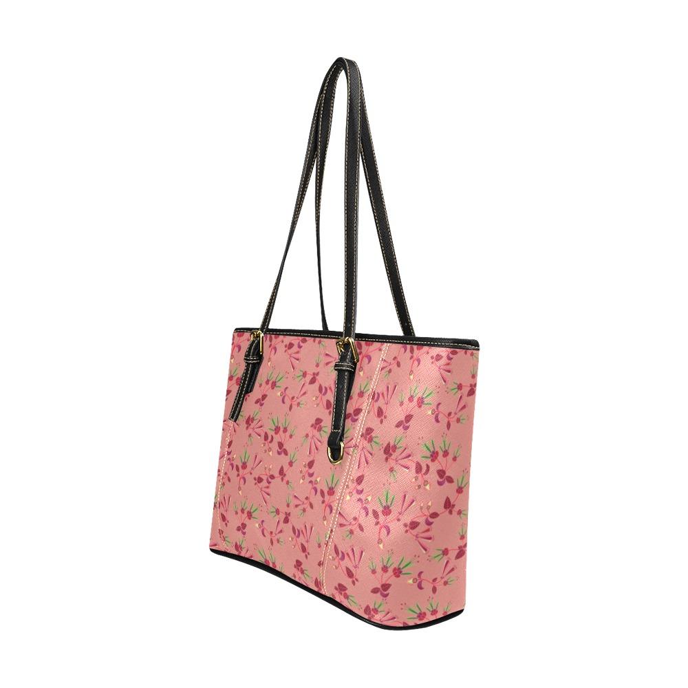 Swift Floral Peach Rouge Remix Leather Tote Bag/Large (Model 1640) Leather Tote Bag (1640) e-joyer