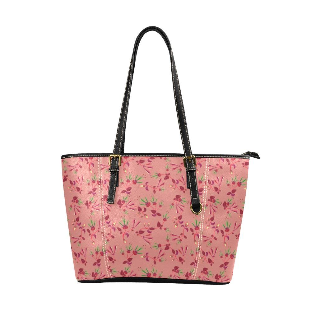 Swift Floral Peach Rouge Remix Leather Tote Bag/Large (Model 1640) Leather Tote Bag (1640) e-joyer
