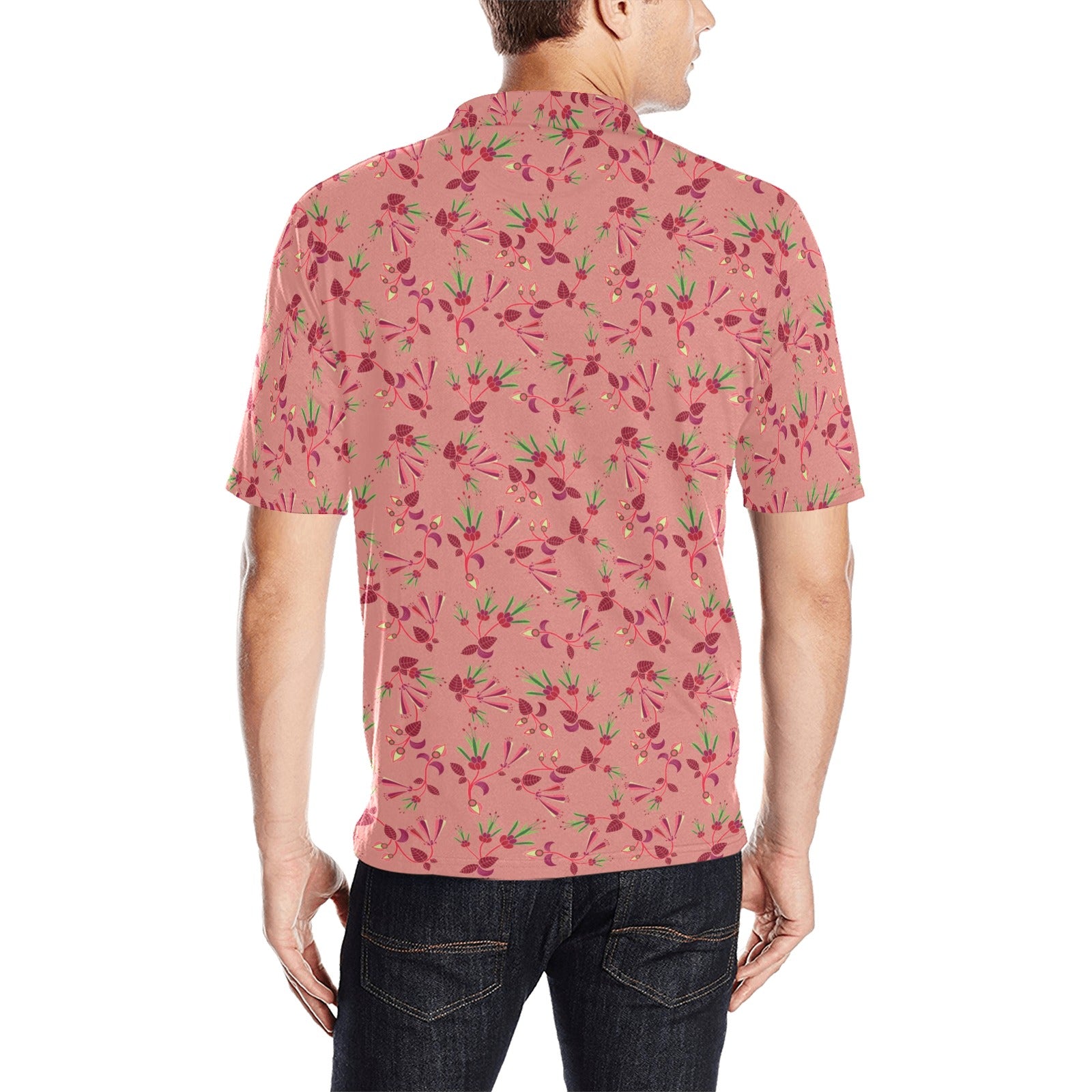 Swift Floral Peach Rouge Remix Men's All Over Print Polo Shirt (Model T55) Men's Polo Shirt (Model T55) e-joyer