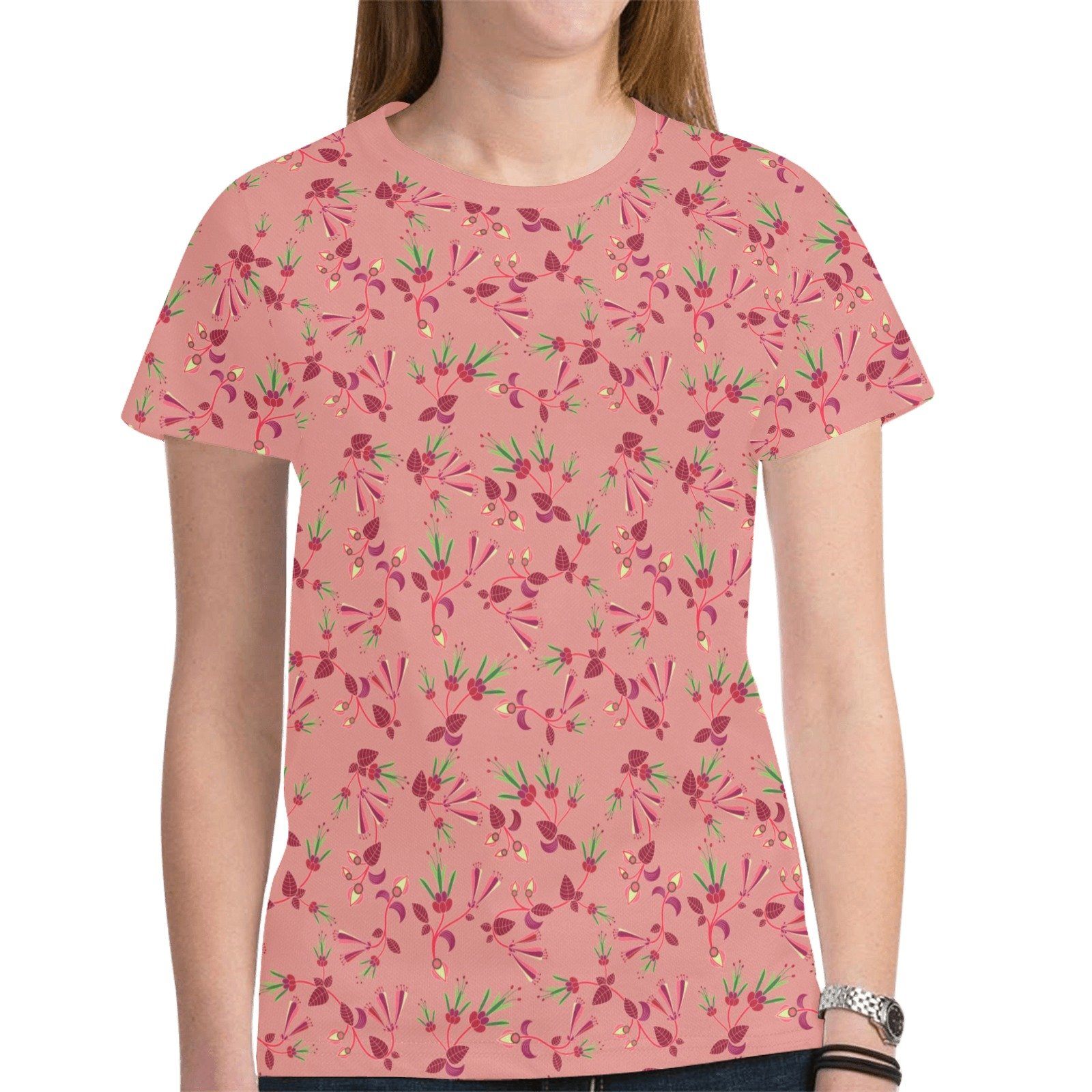 Swift Floral Peach Rouge Remix New All Over Print T-shirt for Women (Model T45) tshirt e-joyer 
