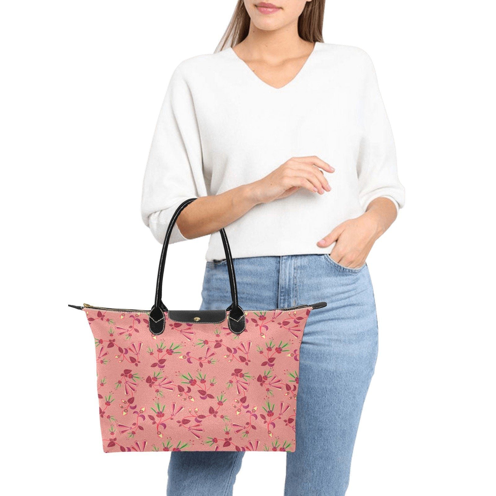 Swift Floral Peach Rouge Remix Single-Shoulder Lady Handbag (Model 1714) bag e-joyer