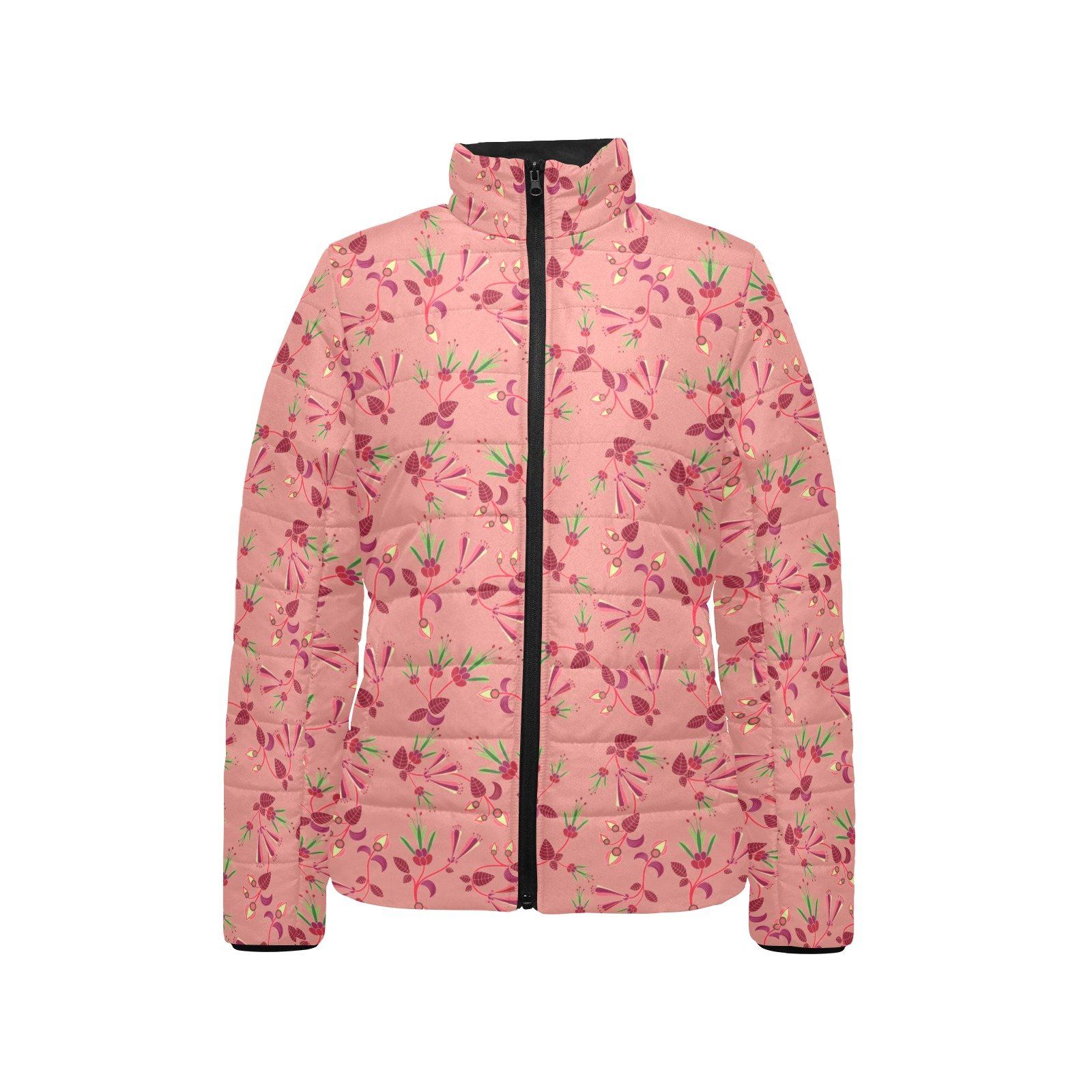 Swift Floral Peach Rouge Remix Women's Stand Collar Padded Jacket (Model H41) jacket e-joyer