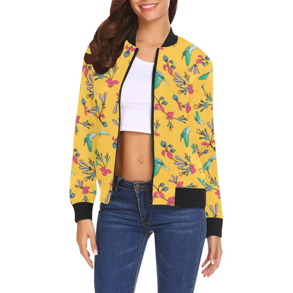 Swift Pastel Yellow All Over Print Bomber Jacket for Women (Model H19) Jacket e-joyer
