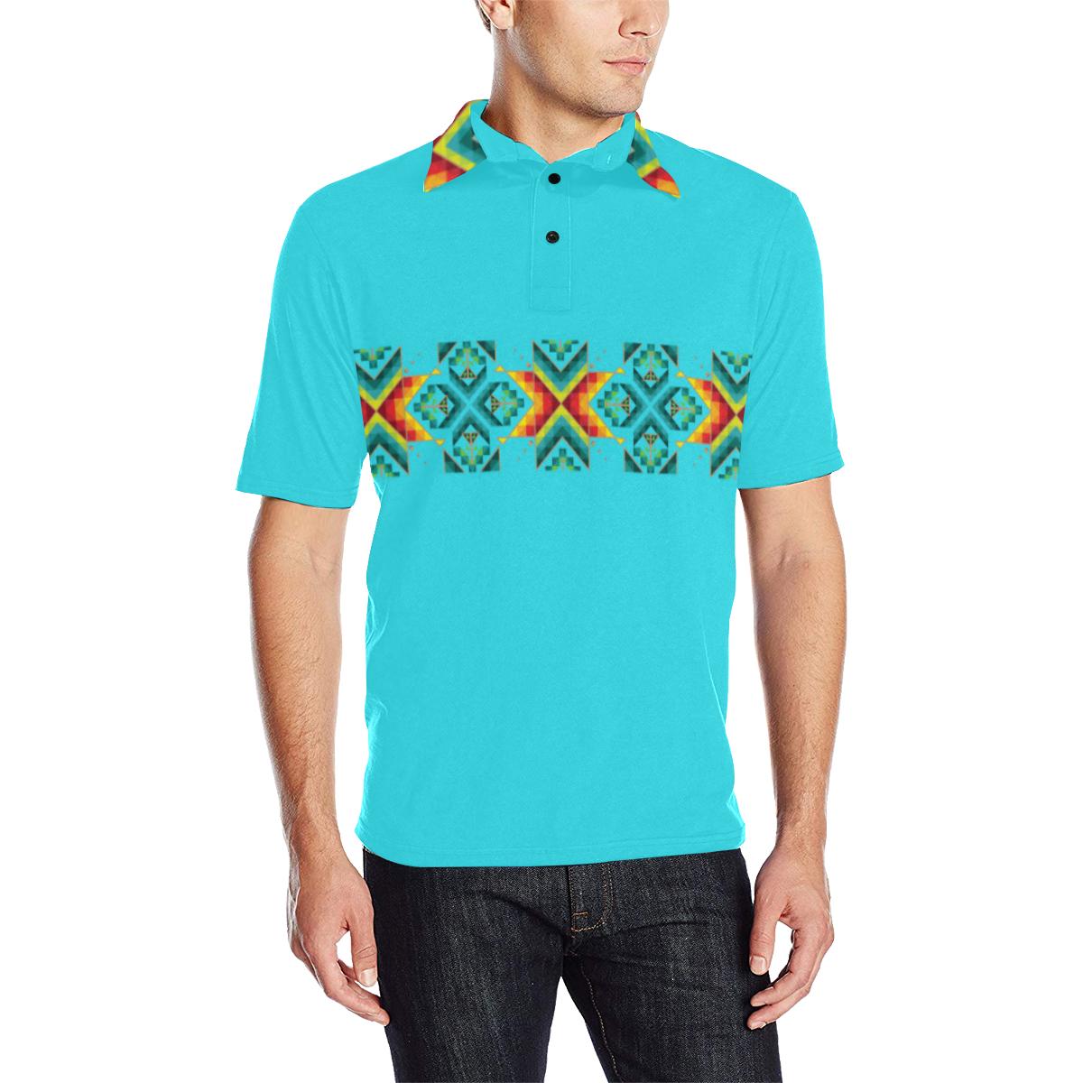 Turquoise Blanket Strip - I Men's All Over Print Polo Shirt (Model T55) Men's Polo Shirt (Model T55) e-joyer