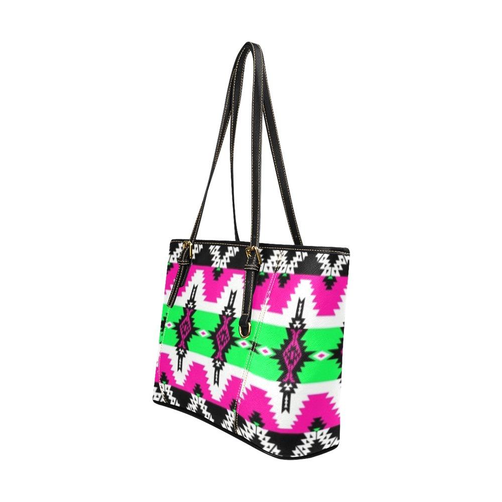 Two Spirit Ceremony Leather Tote Bag/Large (Model 1640) Leather Tote Bag (1640) e-joyer