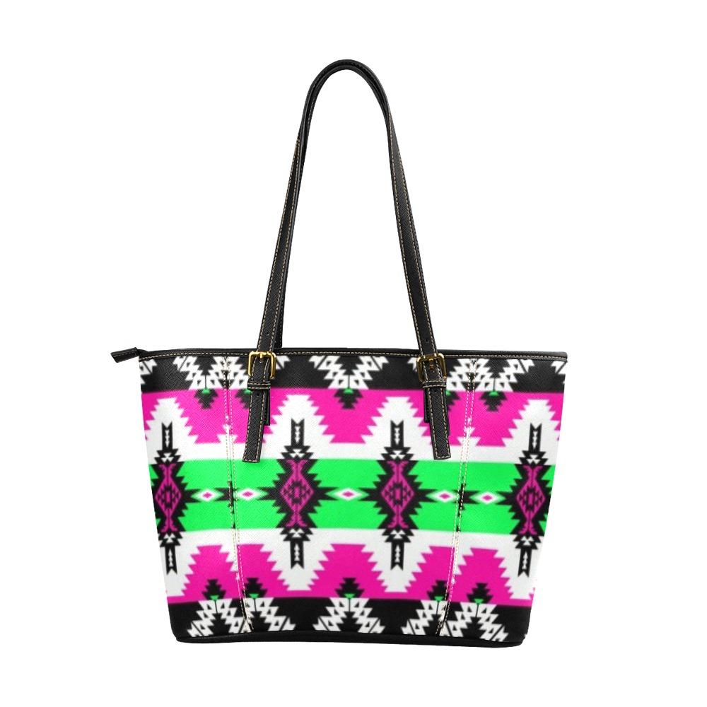 Two Spirit Ceremony Leather Tote Bag/Large (Model 1640) Leather Tote Bag (1640) e-joyer