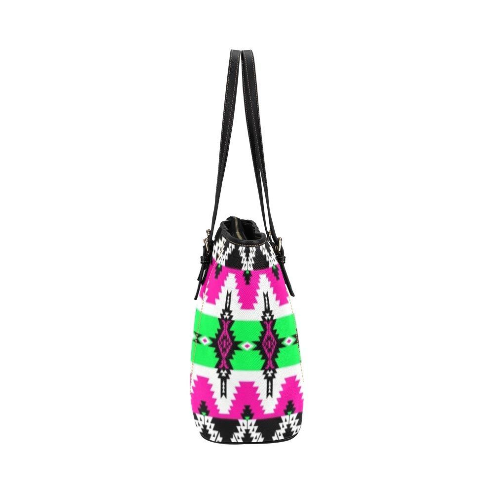 Two Spirit Ceremony Leather Tote Bag/Large (Model 1640) Leather Tote Bag (1640) e-joyer