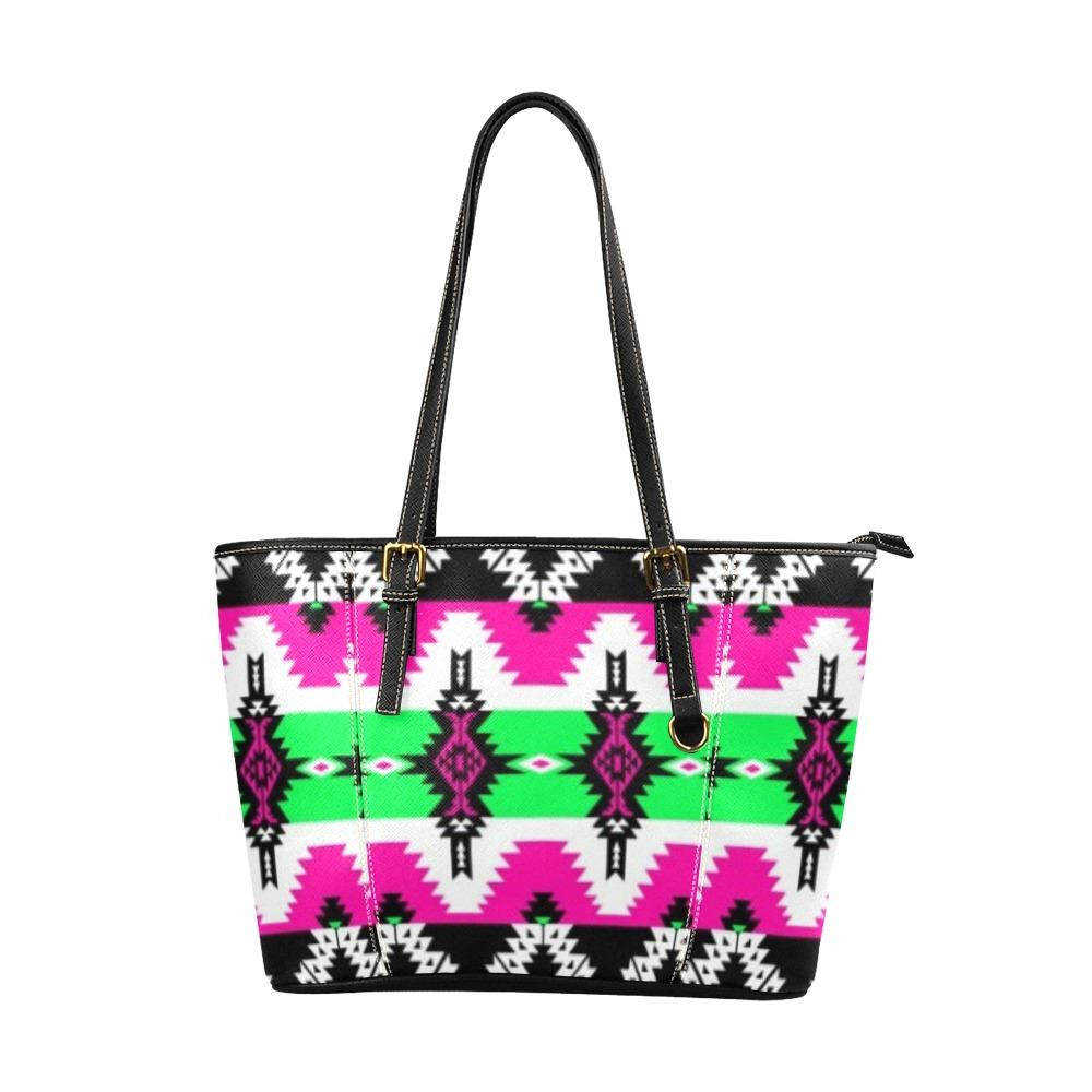 Two Spirit Ceremony Leather Tote Bag/Large (Model 1640) Leather Tote Bag (1640) e-joyer