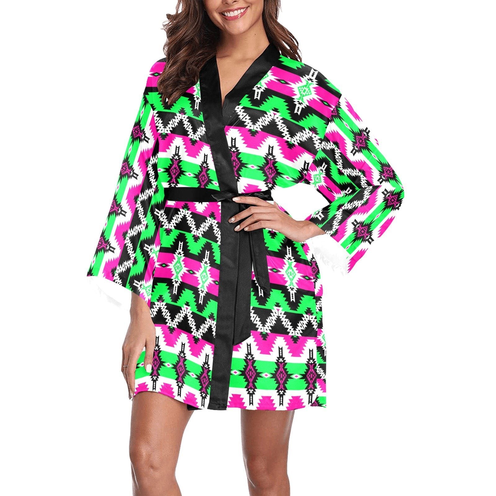 Two Spirit Ceremony Long Sleeve Kimono Robe Long Sleeve Kimono Robe e-joyer 