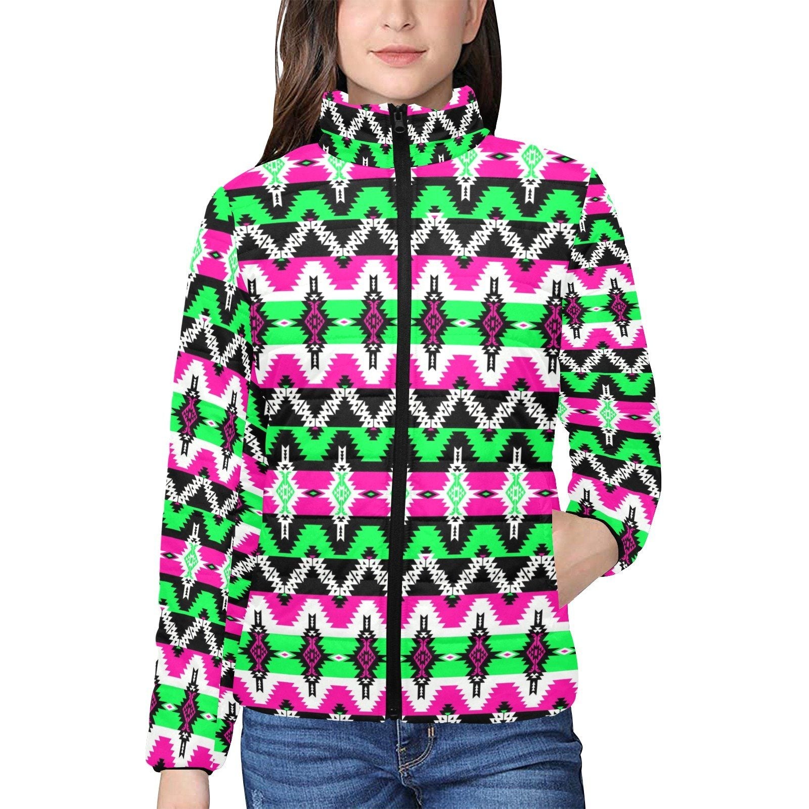 Two Spirit Ceremony Women's Stand Collar Padded Jacket (Model H41) jacket e-joyer