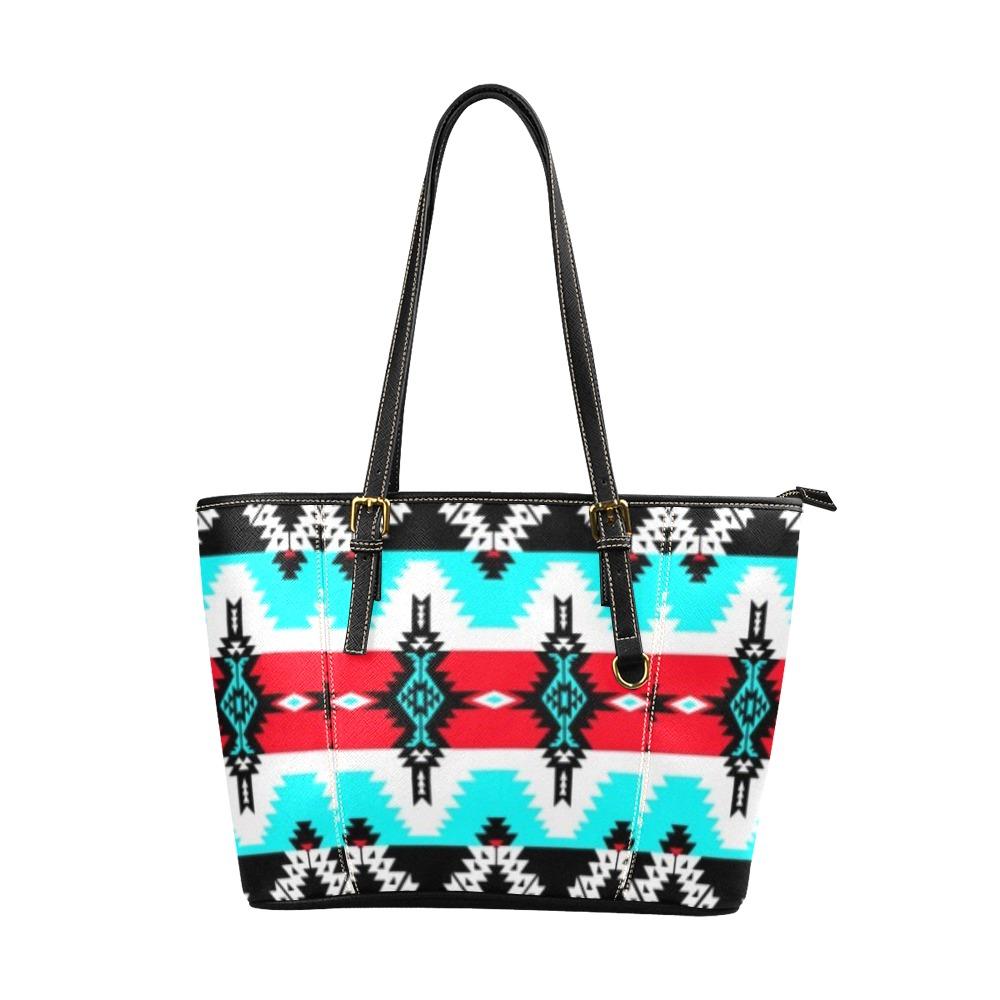 Two Spirit Dance Leather Tote Bag/Large (Model 1640) Leather Tote Bag (1640) e-joyer