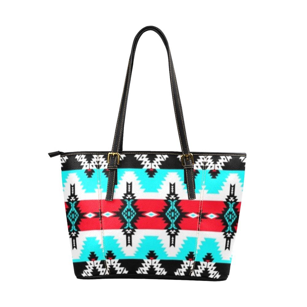 Two Spirit Dance Leather Tote Bag/Large (Model 1640) Leather Tote Bag (1640) e-joyer