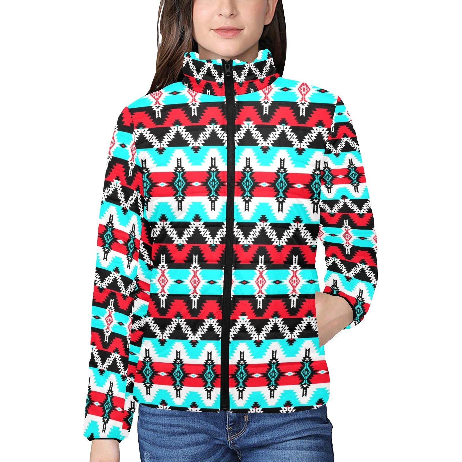 Two Spirit Dance Women's Stand Collar Padded Jacket (Model H41) jacket e-joyer