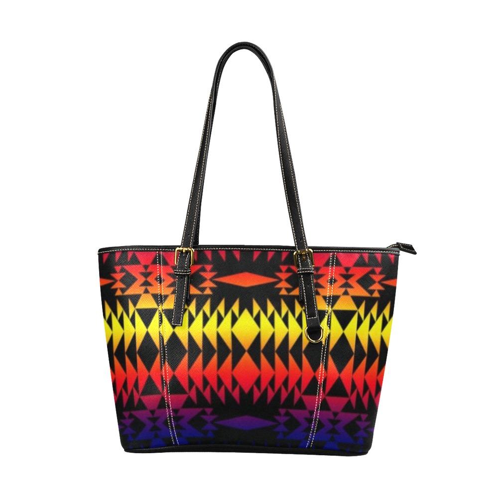Two Worlds Apart Leather Tote Bag/Large (Model 1640) Leather Tote Bag (1640) e-joyer