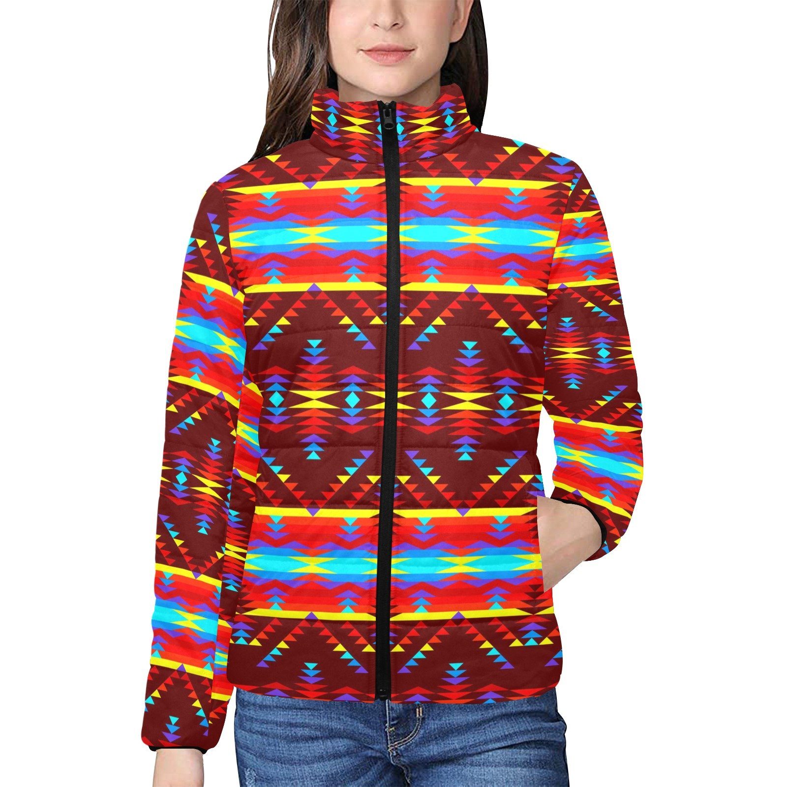 Visions of Lasting Peace Women's Stand Collar Padded Jacket (Model H41) jacket e-joyer