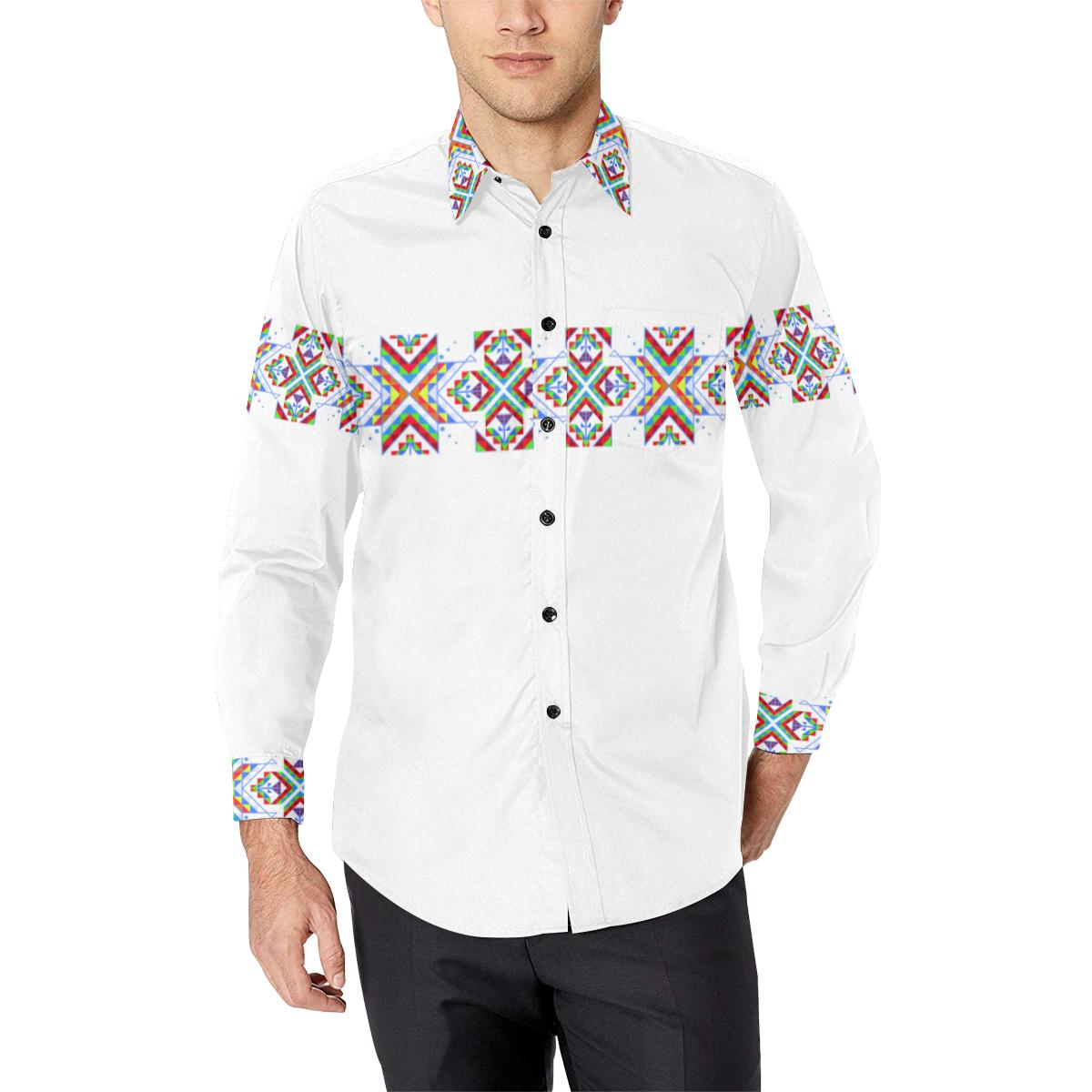 White Blanket Strip on White-1 Men's All Over Print Casual Dress Shirt (Model T61) Men's Dress Shirt (T61) e-joyer 