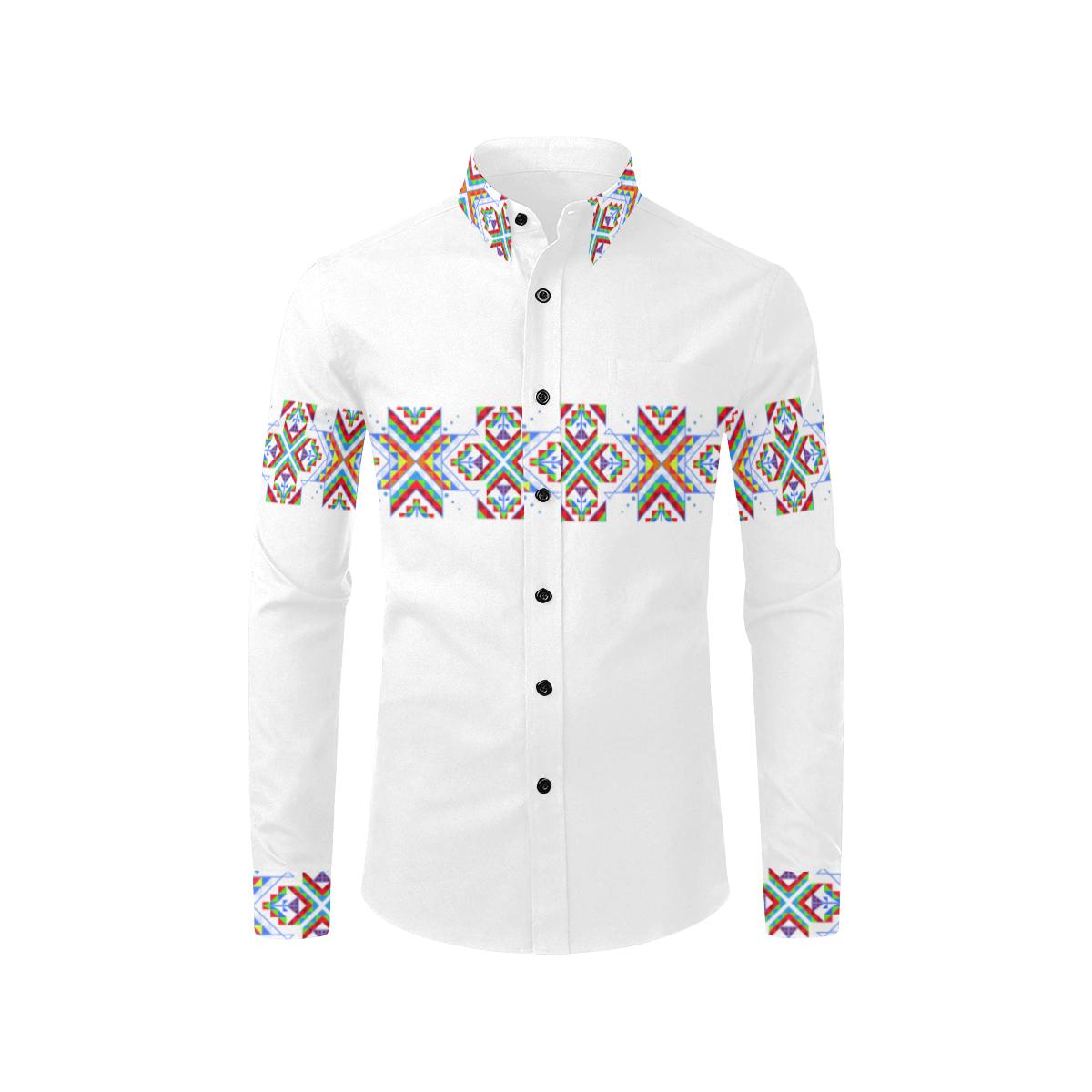 White Blanket Strip on White-1 Men's All Over Print Casual Dress Shirt (Model T61) Men's Dress Shirt (T61) e-joyer