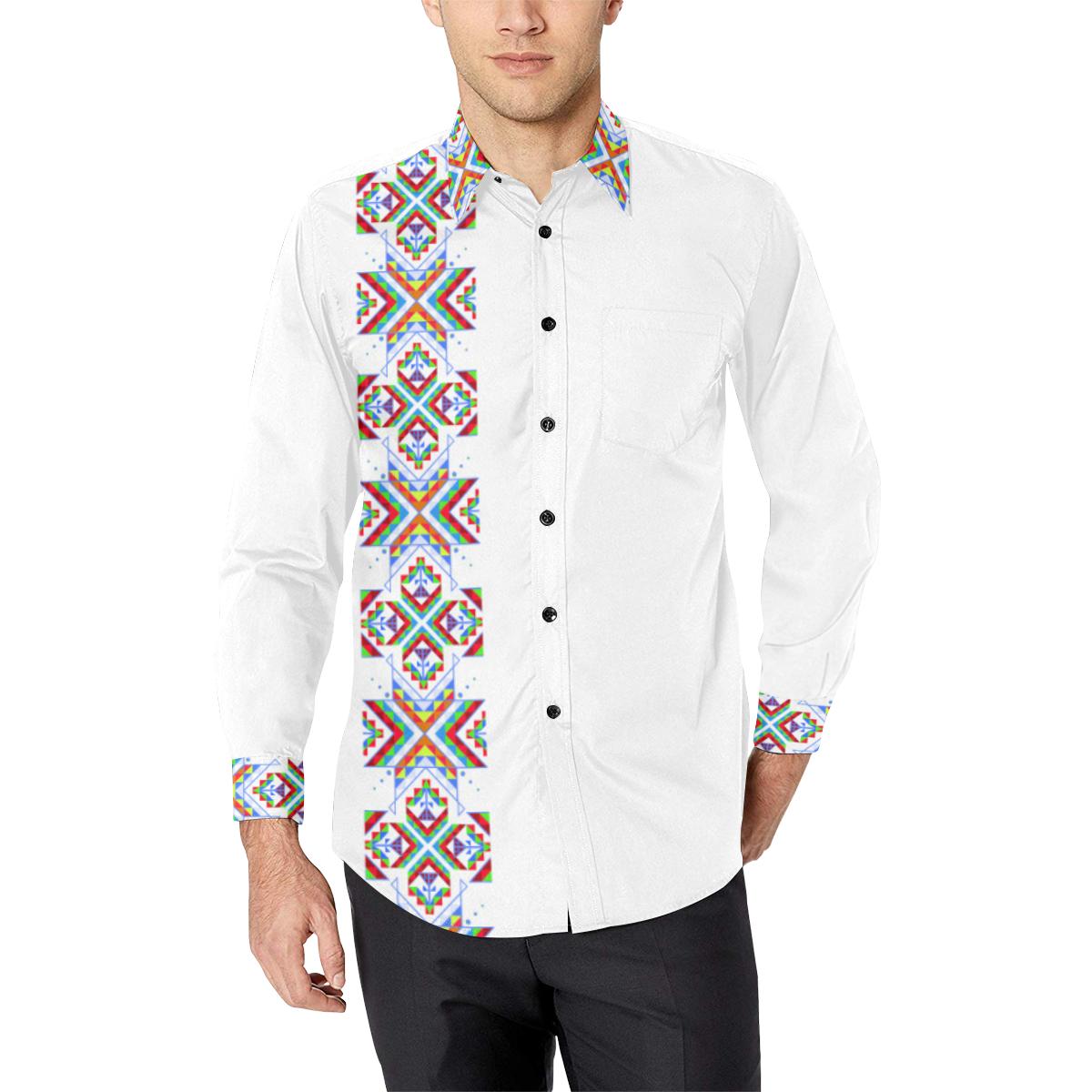 White Blanket Strip on White Men's All Over Print Casual Dress Shirt (Model T61) Men's Dress Shirt (T61) e-joyer