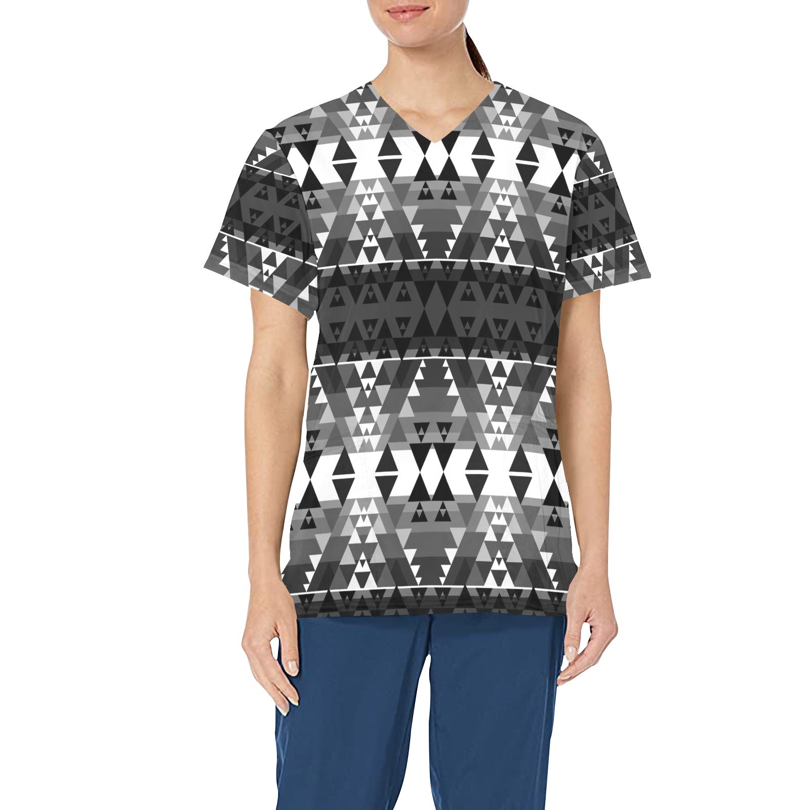 Writing on Stone Black and White All Over Print Scrub Top Scrub Top e-joyer