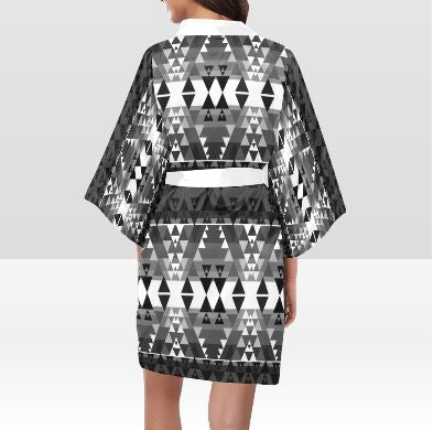 Writing on Stone Black and White Kimono Robe Artsadd