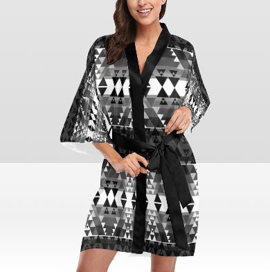 Writing on Stone Black and White Kimono Robe Artsadd