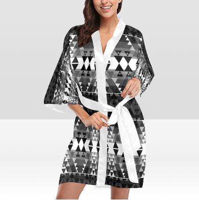 Writing on Stone Black and White Kimono Robe Artsadd