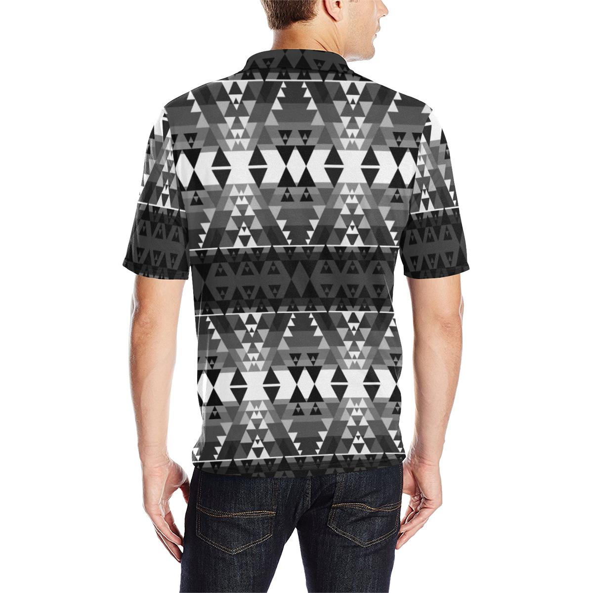 Writing on Stone Black and White Men's All Over Print Polo Shirt (Model T55) Men's Polo Shirt (Model T55) e-joyer 