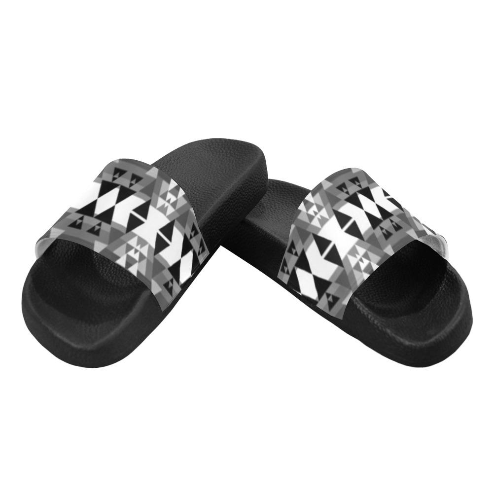 Writing on Stone Black and White Men's Slide Sandals (Model 057) Men's Slide Sandals (057) e-joyer