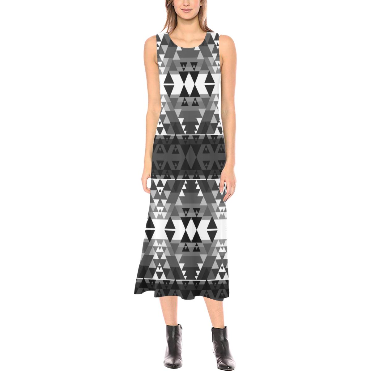 Writing on Stone Black and White Phaedra Sleeveless Open Fork Long Dress (Model D08) Phaedra Sleeveless Open Fork Long Dress (D08) e-joyer